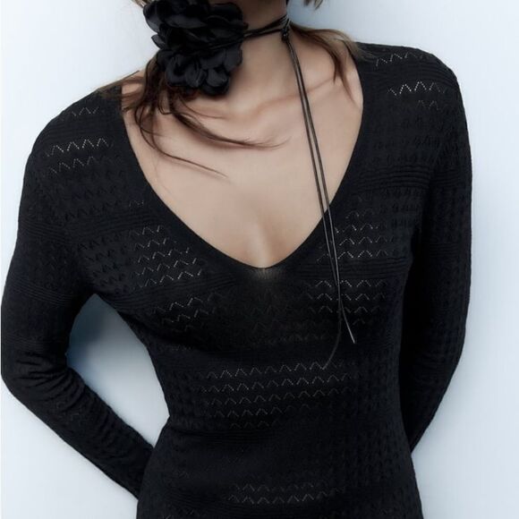 Zara Pointelle Knit Dress - Picture 2 of 10